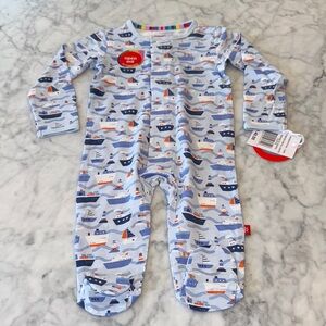 NWT MAGNETIC ME MODAL NAUTICAL FOOTIE 3/6M